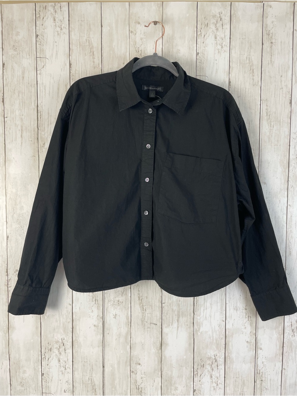 Banana Republic Boxy Long Sleeve Skimmer Shirt Cropped Black Size L